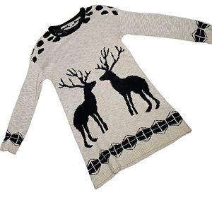 Cremeaux Novelty Deer Knit Sweater Tunic Top Gorp Cabincore Granola Casual Sz XS